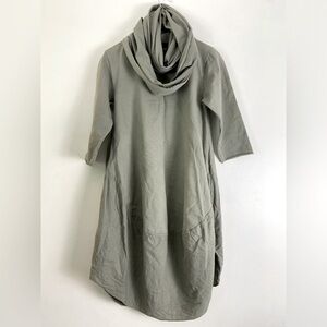 Unisono beautiful sage green matching wrap scarf, curved bottom, raw hem sleeves